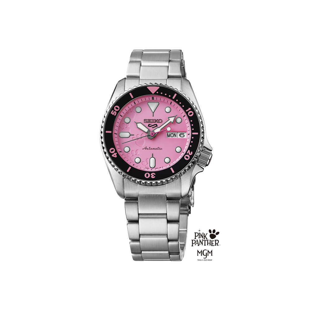 SRPM07 5 Sports SKX Pink Panther Limited Edition 38mm - Pink on Bracelet w/ Additional Fabric Strap