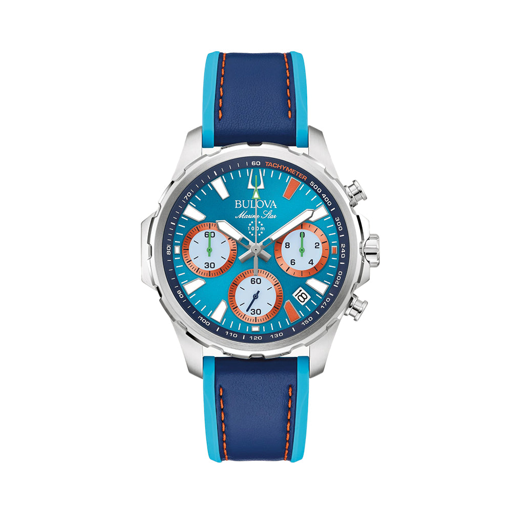 Marine Star E1 Team Miami Chronograph 43mm - Blue on Leather Strap w/ Extra Silicone Strap