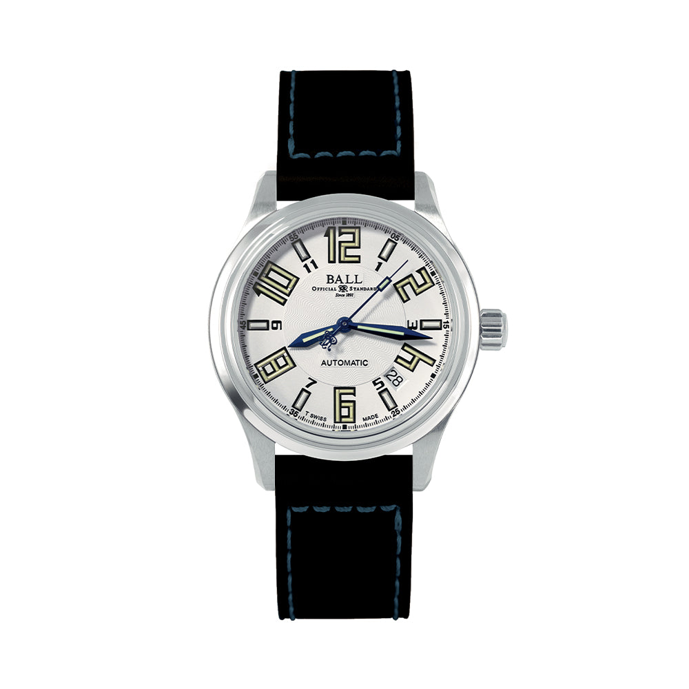 Trainmaster Arabic 38mm - White on Leather Strap