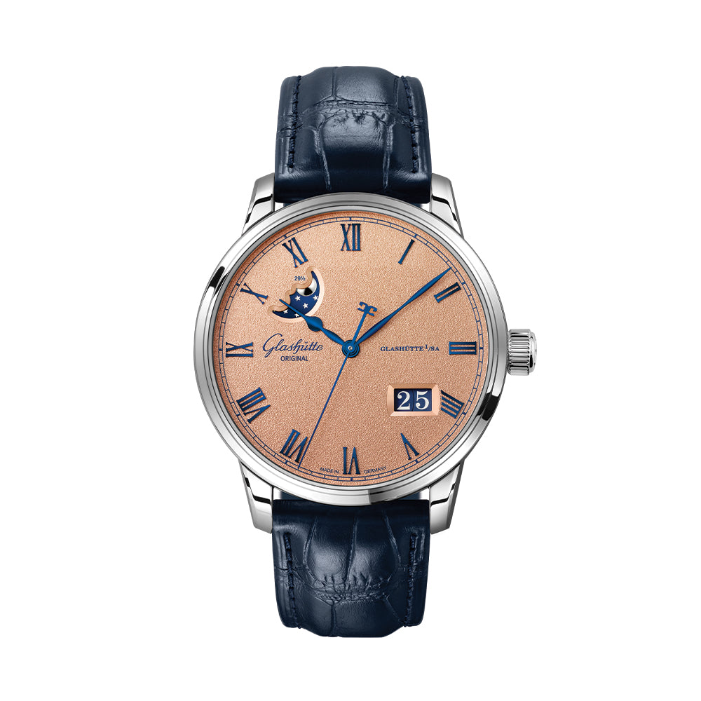 Senator Excellence Panorama Date Moon Phase 40mm - Frosted Copper on Leather Strap