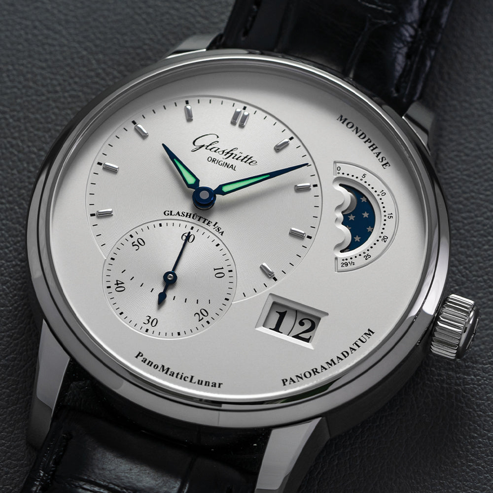 PanoMaticLunar 40mm - Silver on Leather Strap