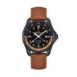 DS Action GMT Powermatic 80 43mm - Black and Orange on Leather Strap