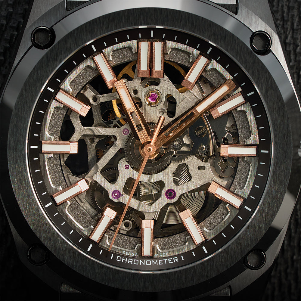 Essence Ceramica Skeleton COSC 41mm - Black and Gold-Tone on Bracelet