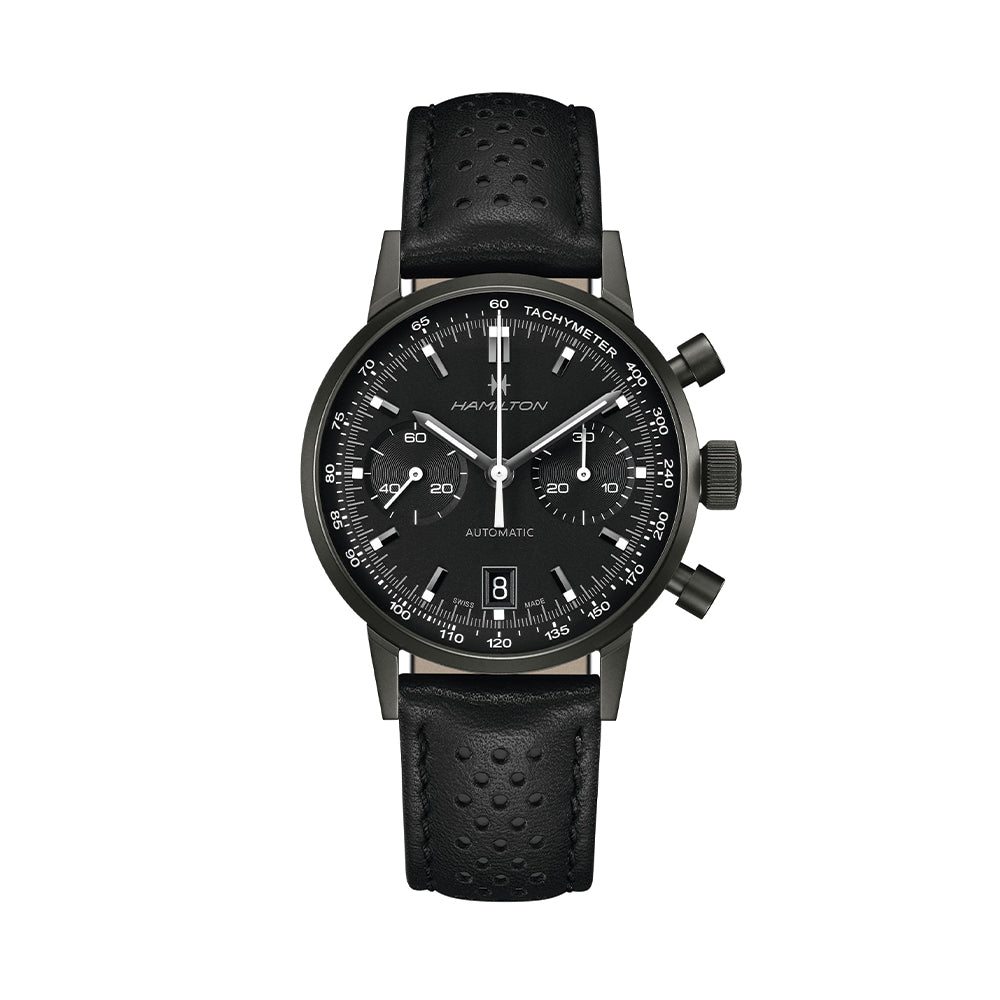 American Classic Intra-Matic Auto Chrono PVD 40mm - Black on Leather Strap