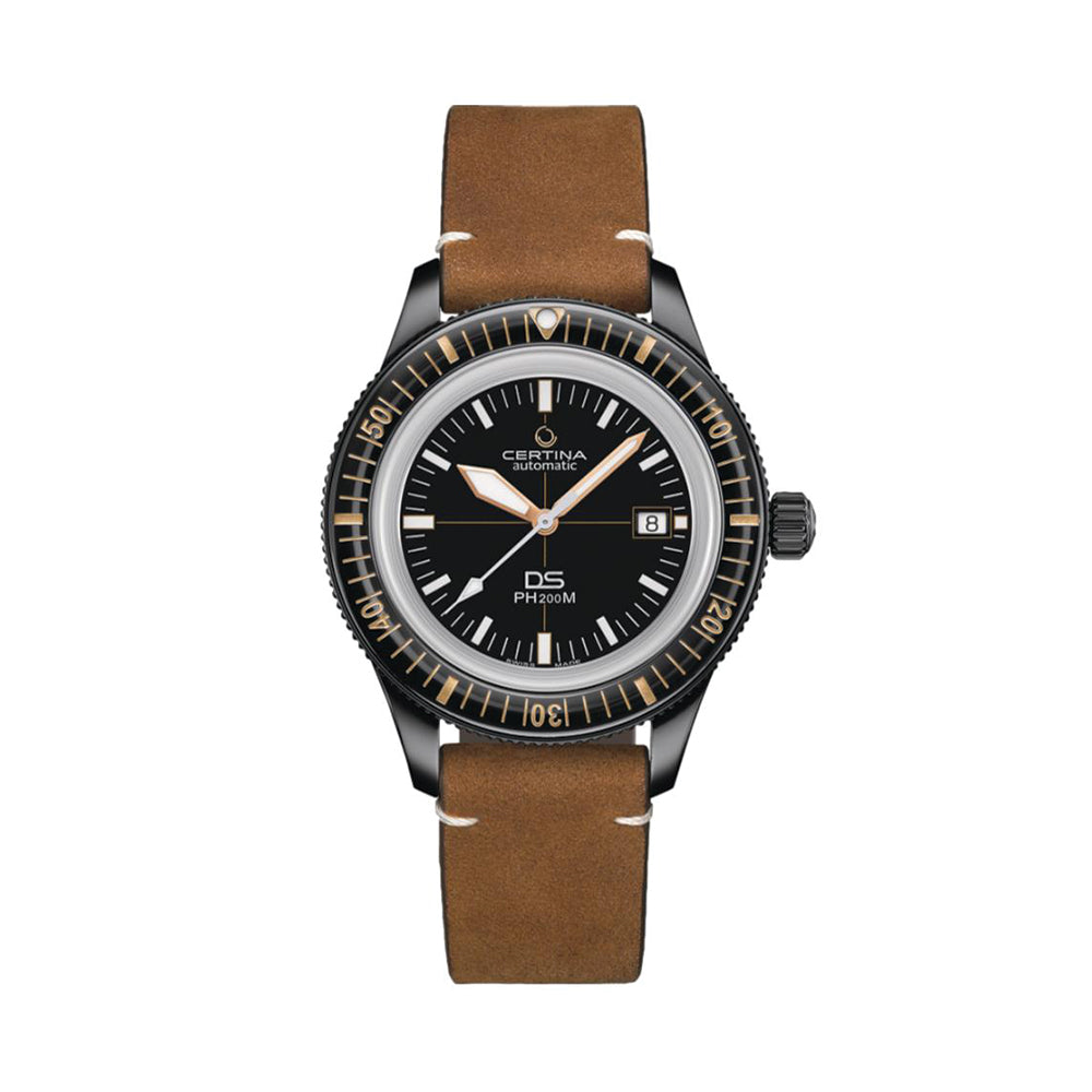 DS PH200M PVD 42.8mm - Black on Leather Strap