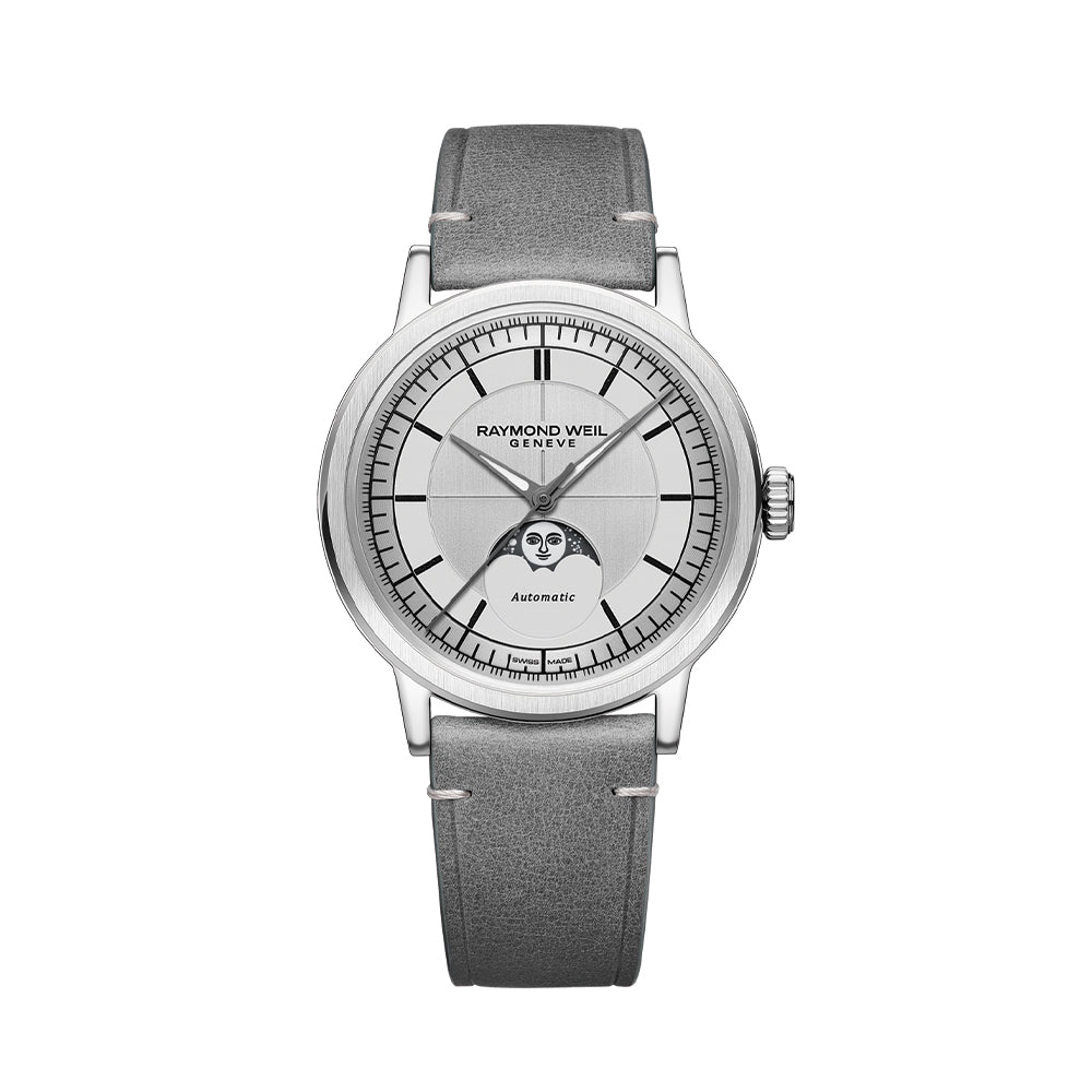 Millesime Automatic Moonphase 39.5mm - Silver on Leather Strap