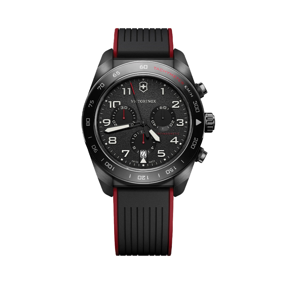 Swiss Army Chrono Quartz 42mm - Black on Black and Red Rubber Strap
