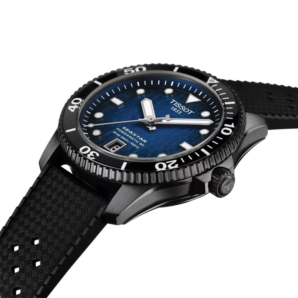 Seastar 1000 Powermatic 80 Black PVD 40mm - Blue on Rubber Strap