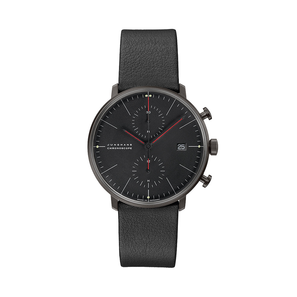 Max Bill Chronoscope Bauhaus 40mm - Black on Leather Strap