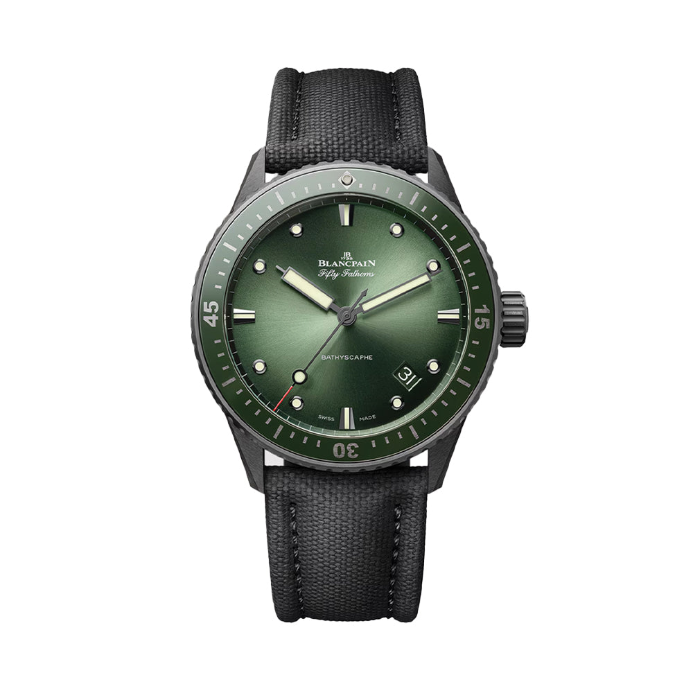 Fifty Fathoms Bathyscaphe Ceramic 43.6mm - Green on Sail-Canvas Fabric Strap