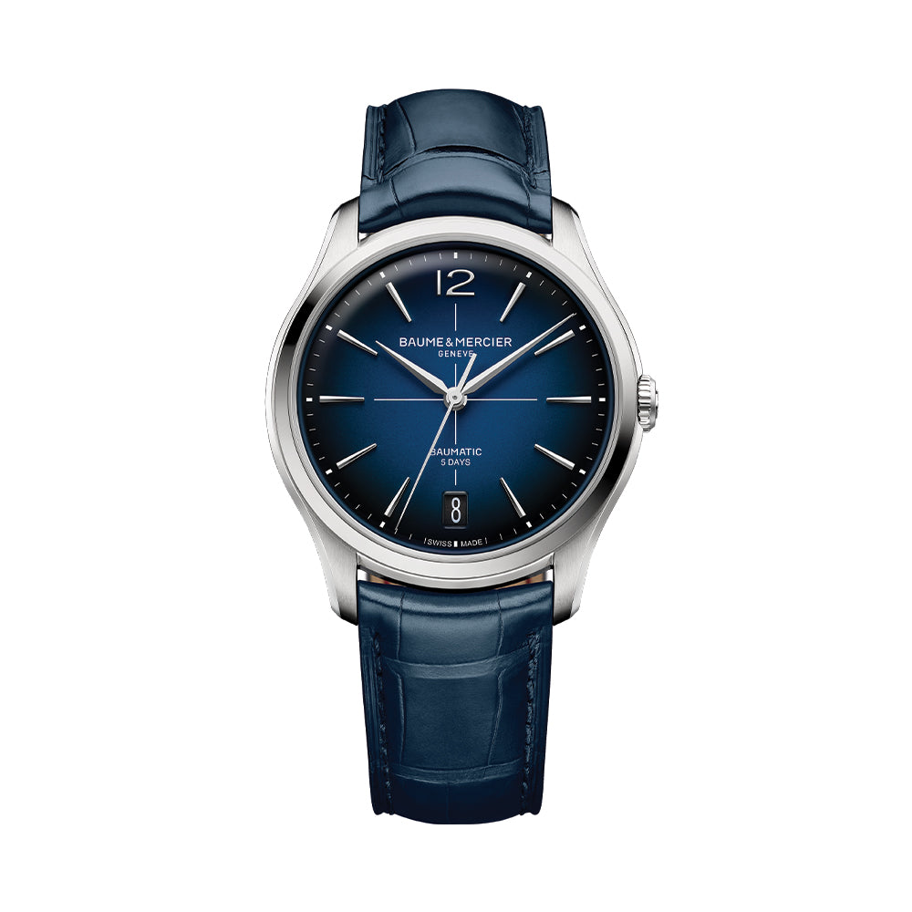 Clifton Round Baumatic 39mm - Blue on Leather Strap