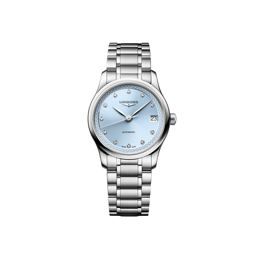 Master 34mm - Frosted Blue, Diamond-Set on Bracelet