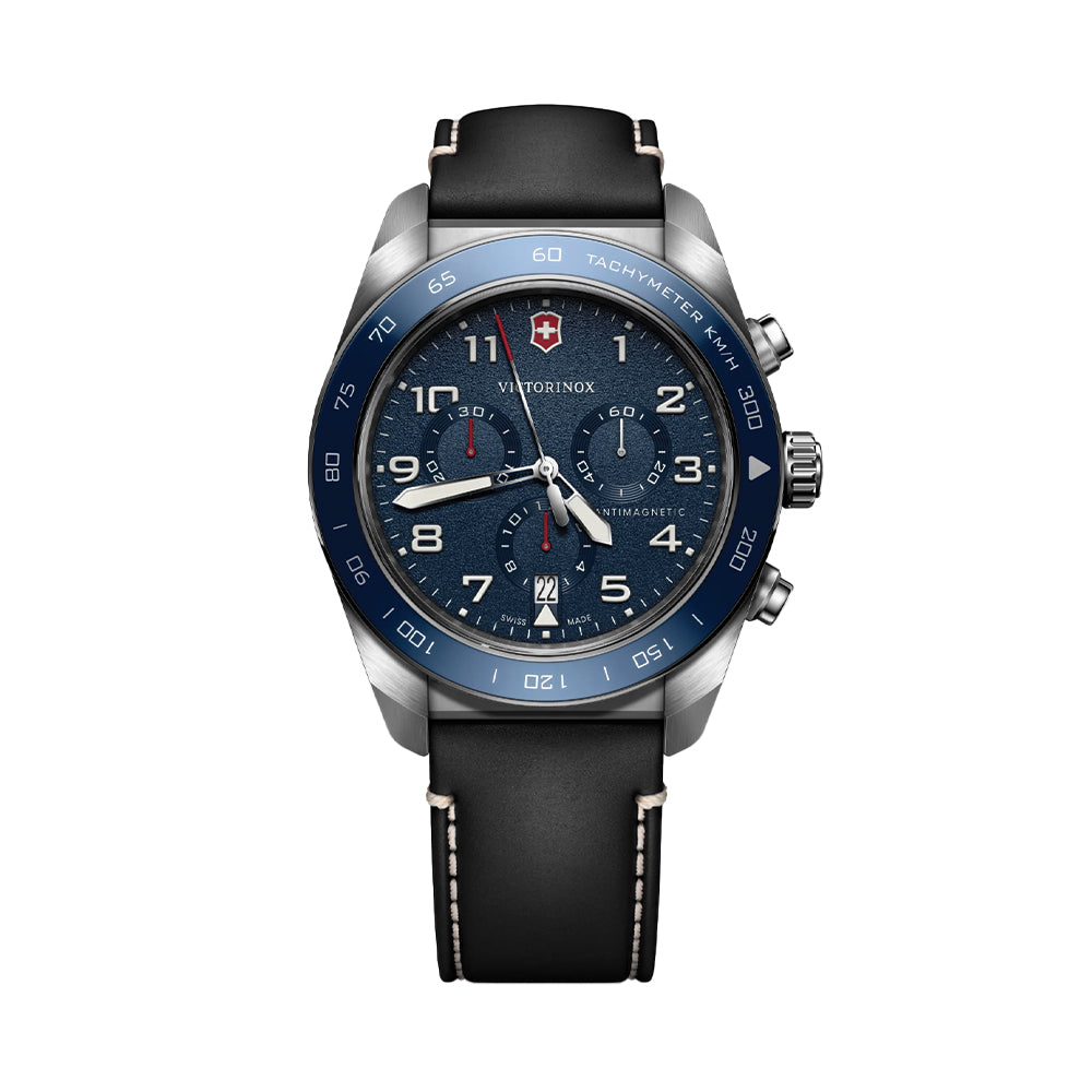 Swiss Army Chrono Quartz 42mm - Blue on Black Leather Strap