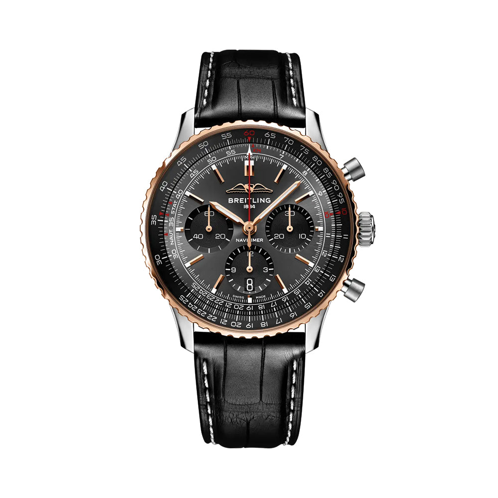 Navitimer B01 Chronograph Limited Edition Steel and 18k Red Gold 43mm - Black on Leather Strap
