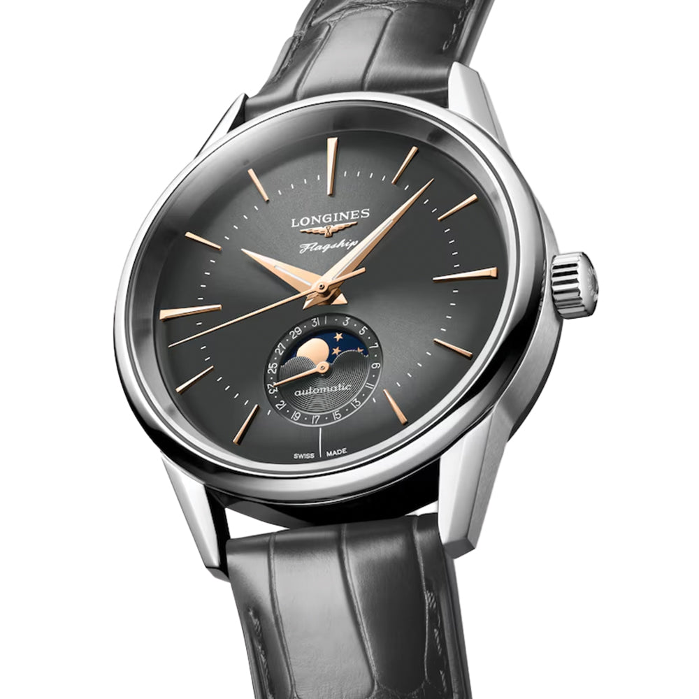 Flagship Heritage Moonphase 38.5mm - Sunray Anthracite on Leather Strap