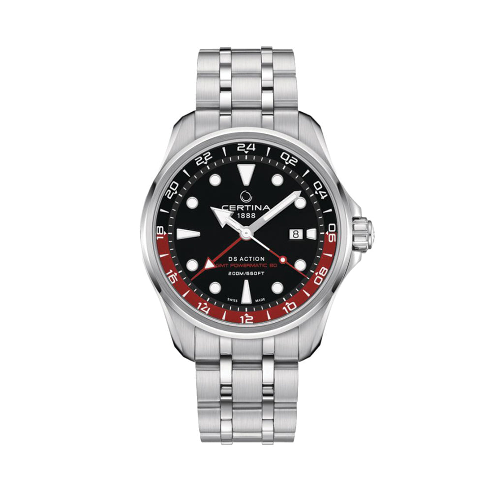 DS Action GMT Powermatic 80 43mm - Black and Red on Bracelet