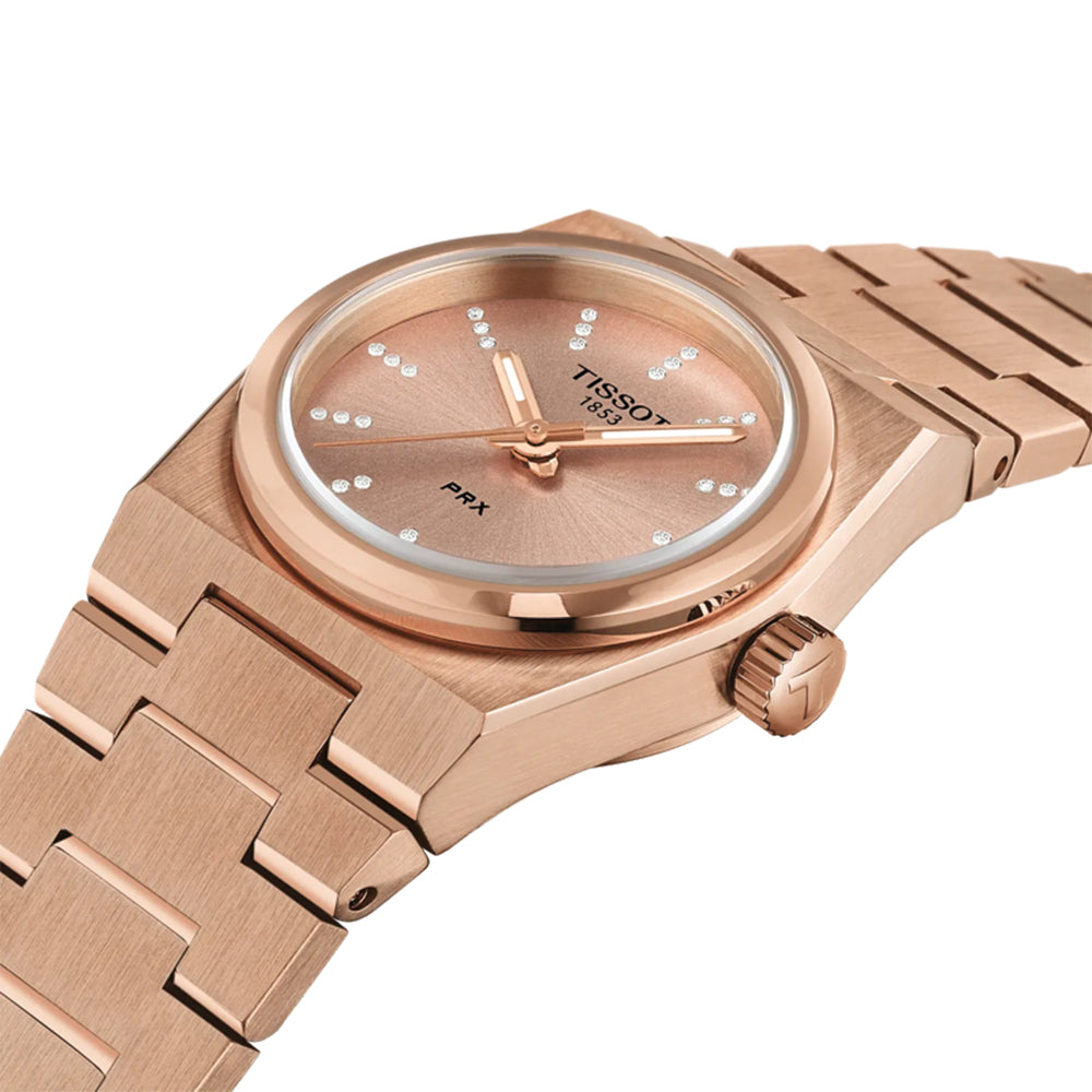 PRX Quartz PVD Coated Rose Gold w/ Diamonds 25mm - Pink on Bracelet