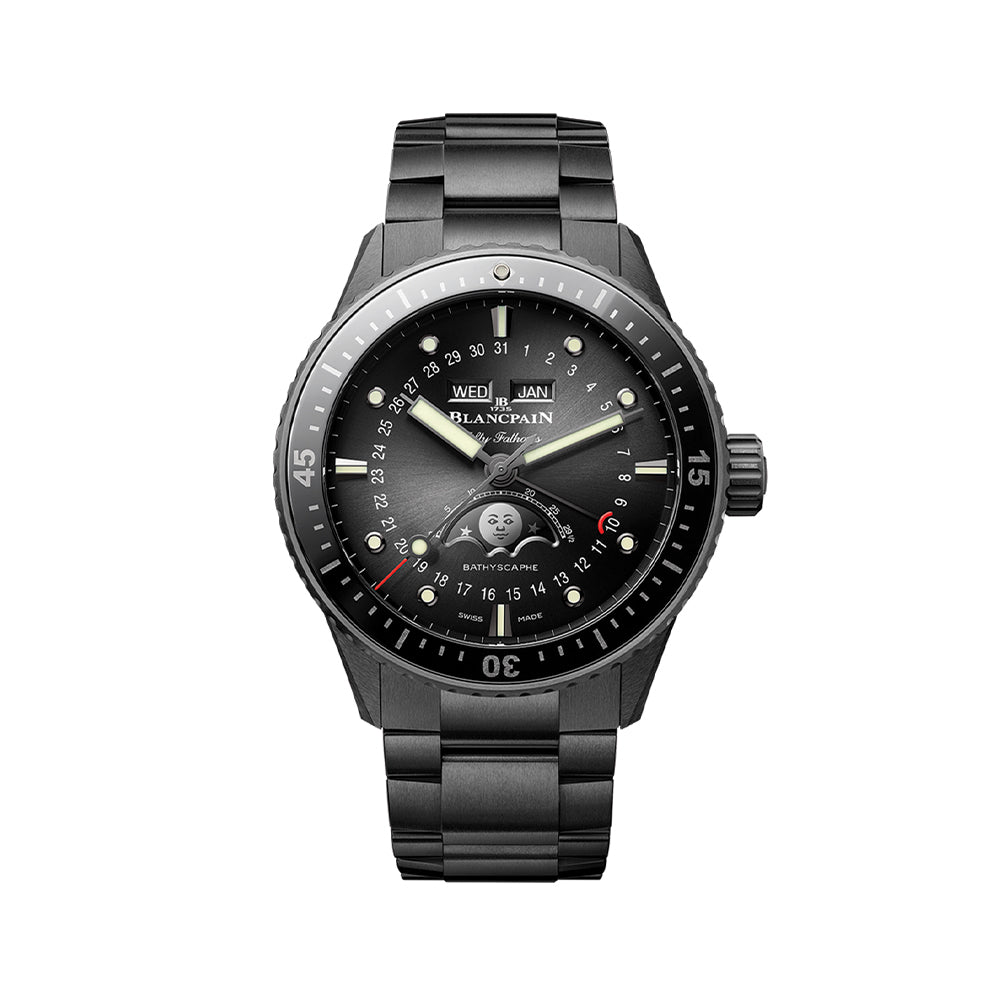 Fifty Fathoms Bathyscaphe Complete Calendar Moonphase Ceramic 43.6mm - Black on Ceramic Bracelet