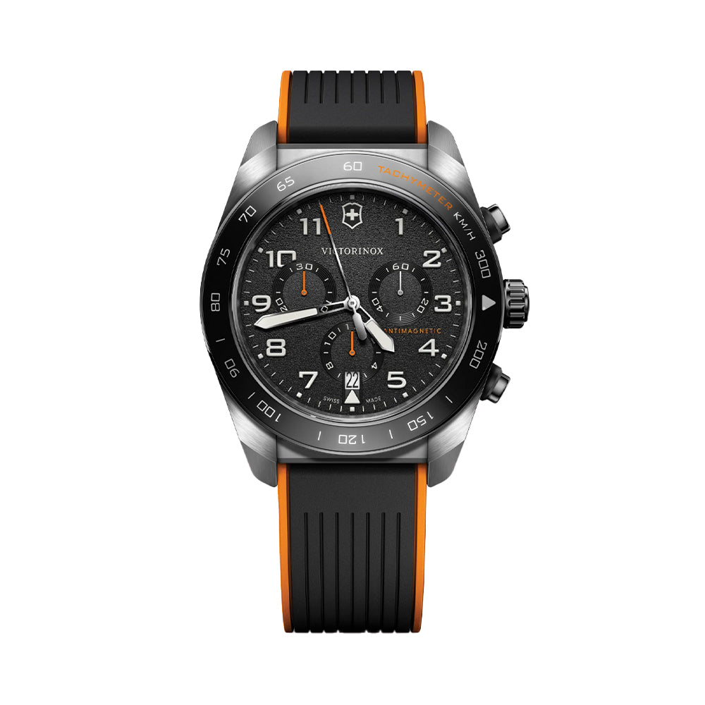 Swiss Army Chrono Quartz 42mm - Black on Black and Orange Rubber Strap