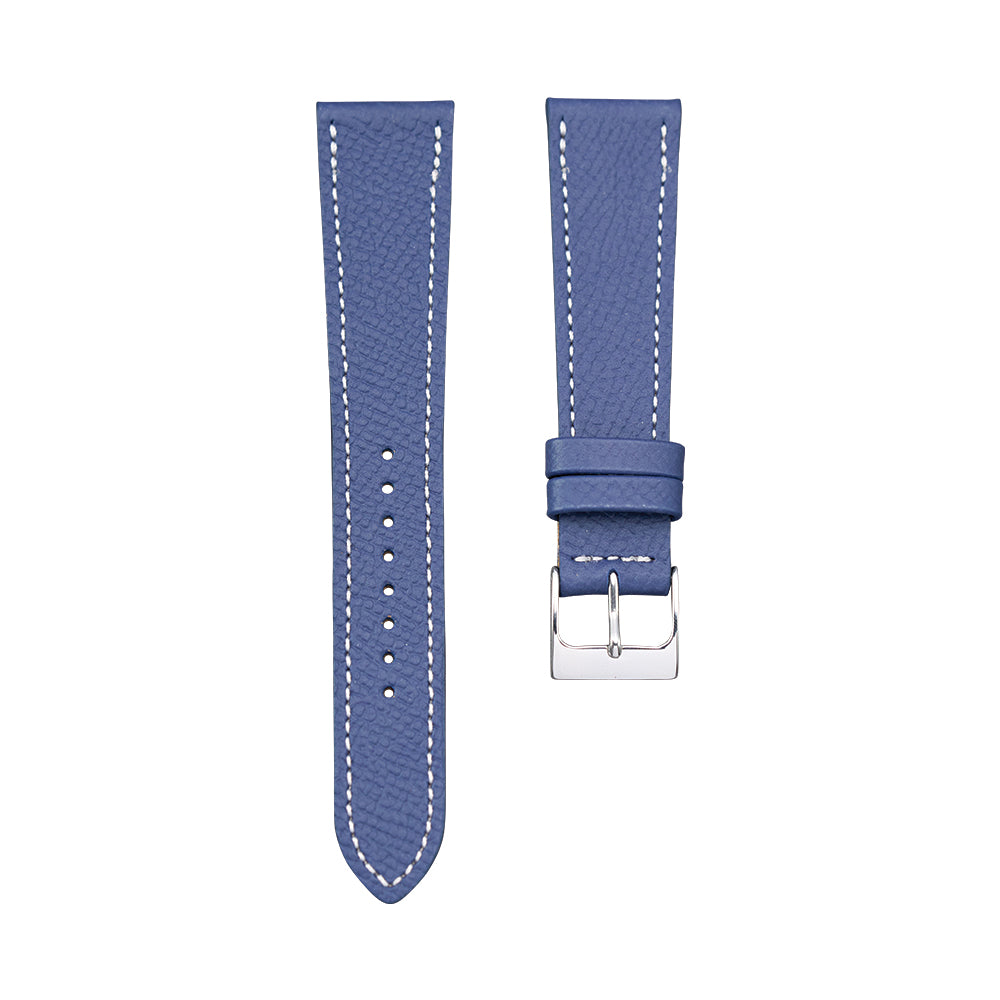 Navy blue textured calf leather watch strap two-piece set with silver buckle