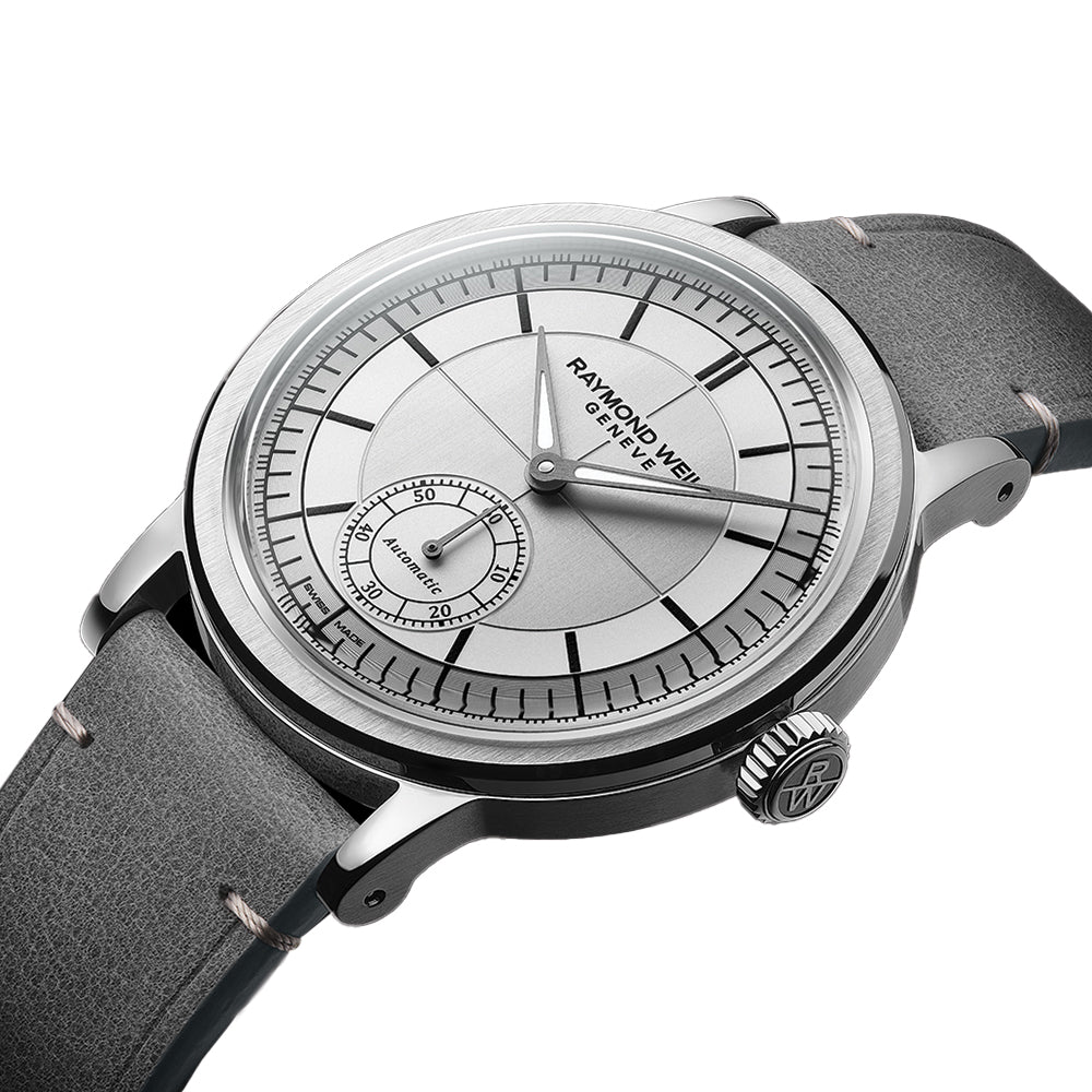 Millesime Men's Automatic Small Seconds Sector Dial 39.5mm - Silver on Leather Strap