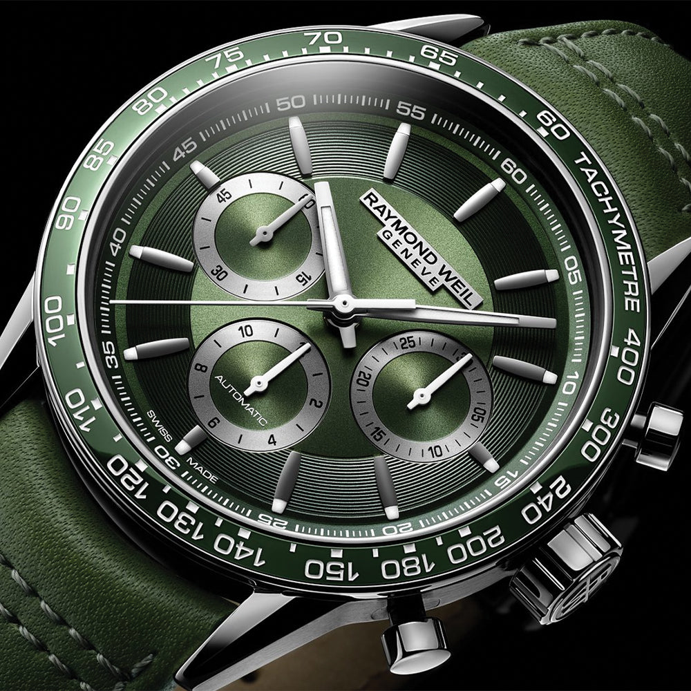 Freelancer Automatic Chronograph Ceramic Bezel 43.5mm - Green on Leather Strap