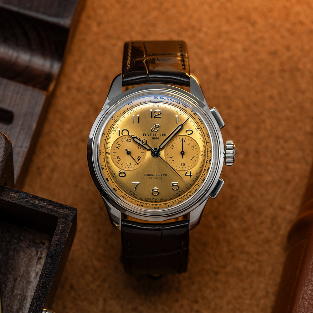 Premier B09 Chronograph 40mm - Gold on Leather Strap