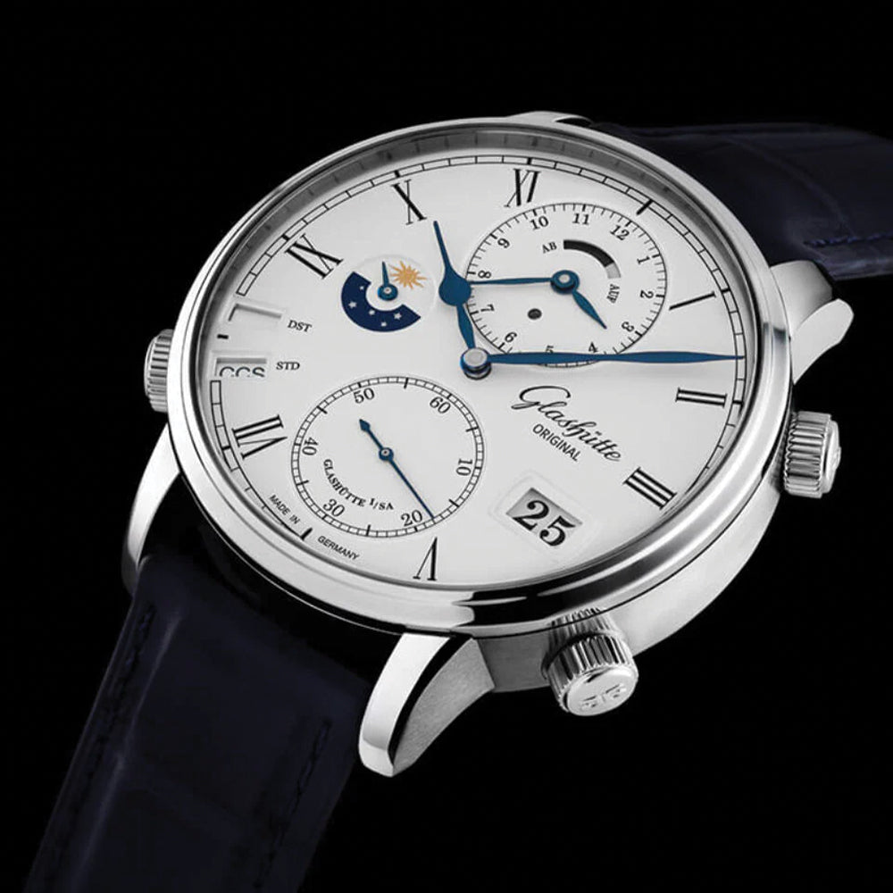 Senator Cosmopolite Automatic White Gold 44mm - Silver on Leather Strap
