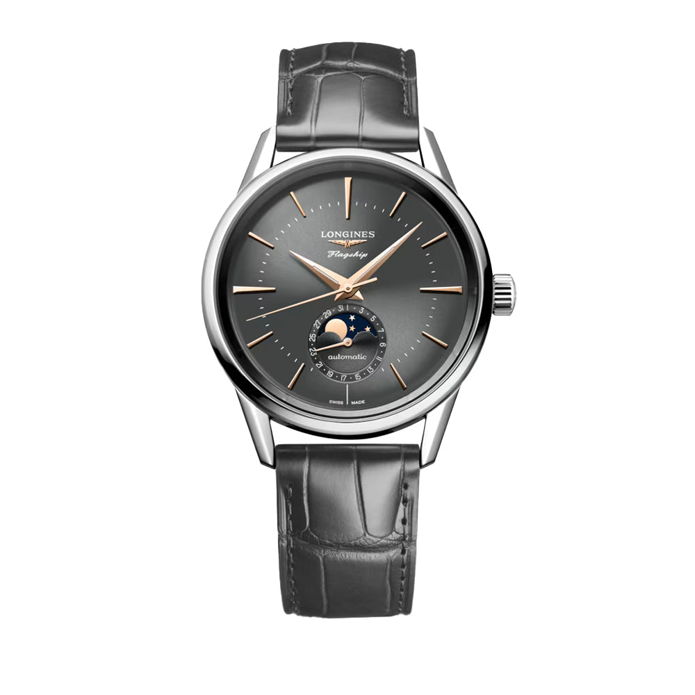 Flagship Heritage Moonphase 38.5mm - Sunray Anthracite on Leather Strap
