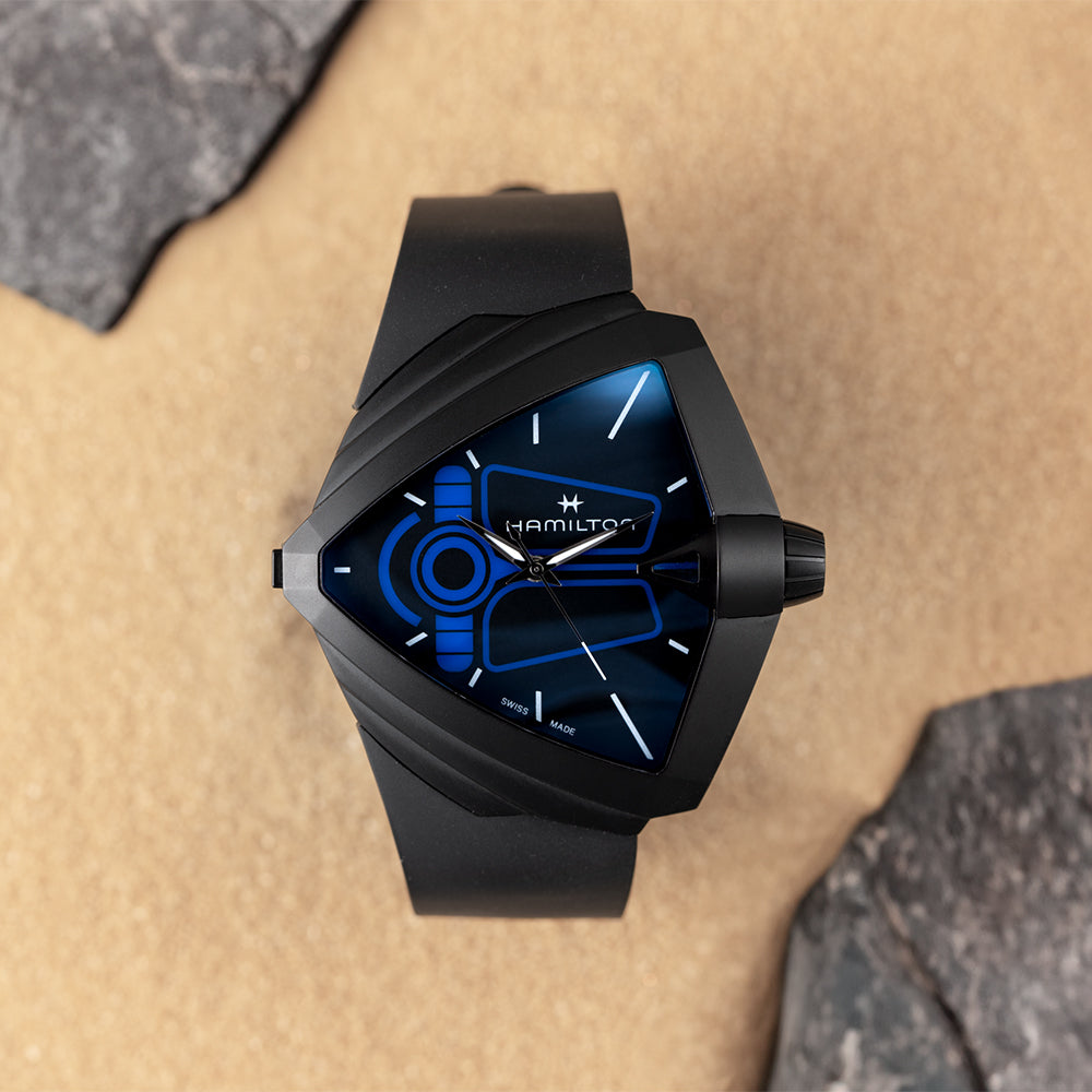 Ventura XXL Bright Dune Limited Edition Quartz Black PVD 52mm x 48mm - Black on Rubber Strap