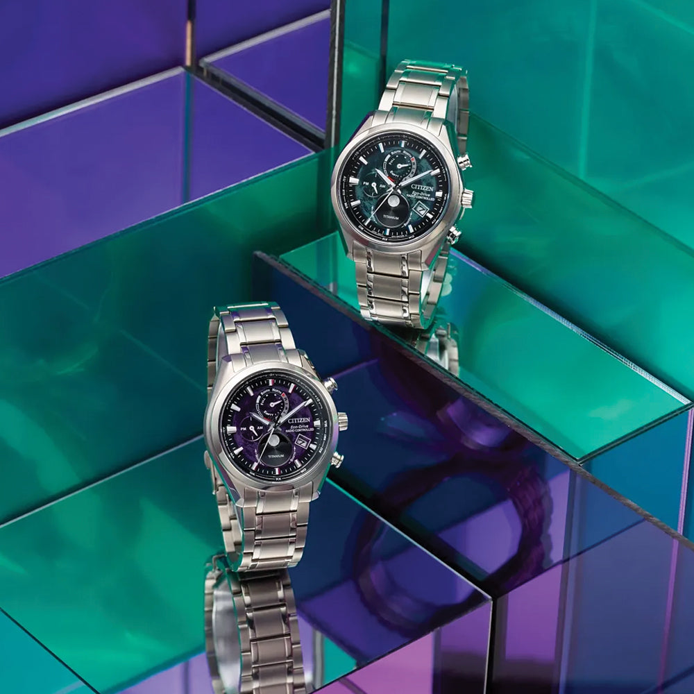 Tsuki-yomi Atomic Timekeeping Eco-Drive 43mm - Purple on Bracelet