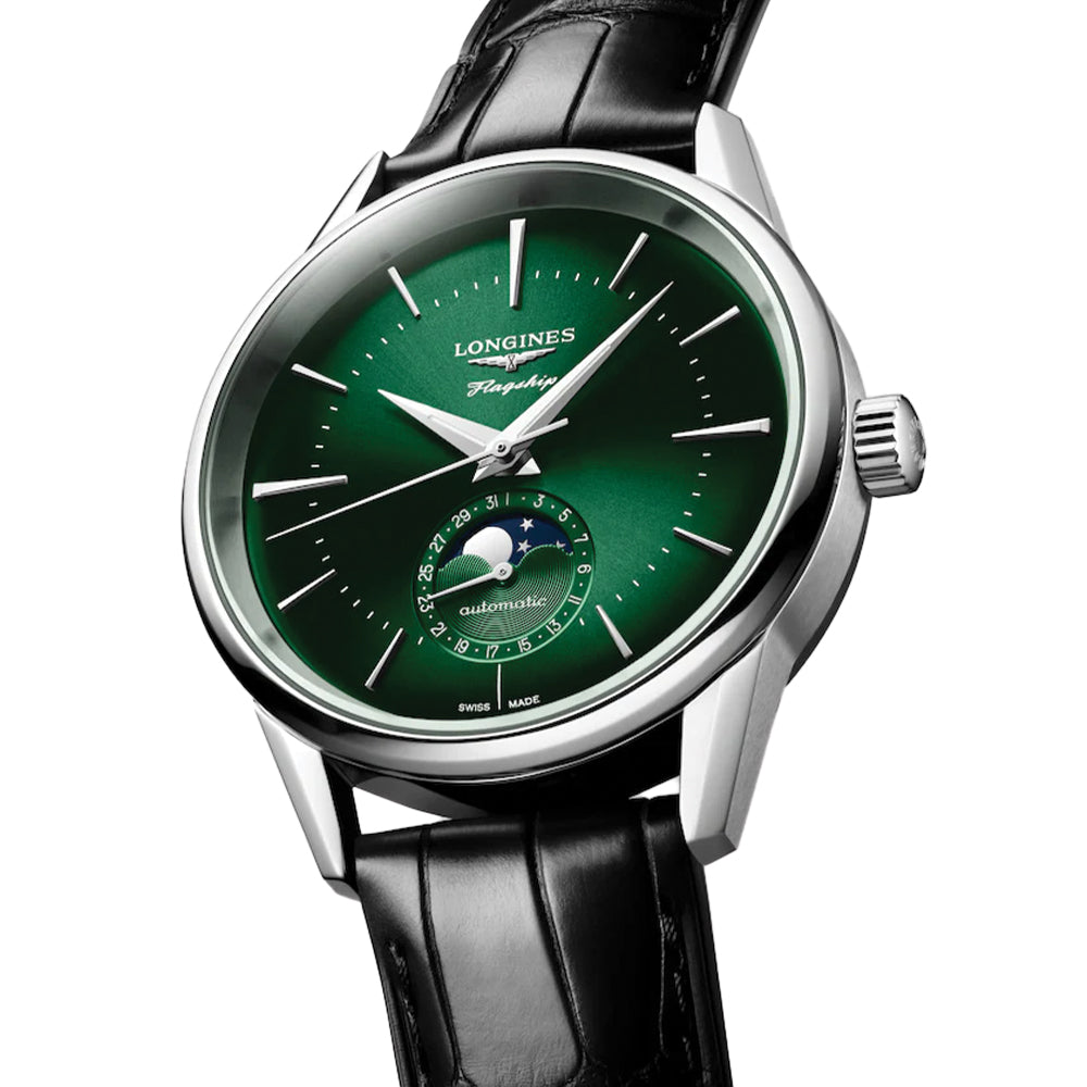 Flagship Heritage Moonphase 38.5mm - Sunray Green on Leather Strap