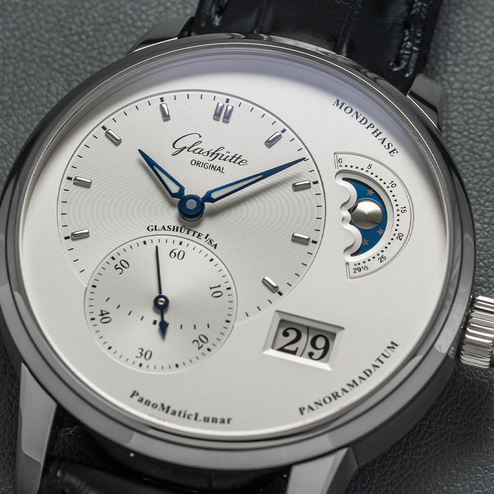 PanoMaticLunar 40mm - Silver on Leather Strap
