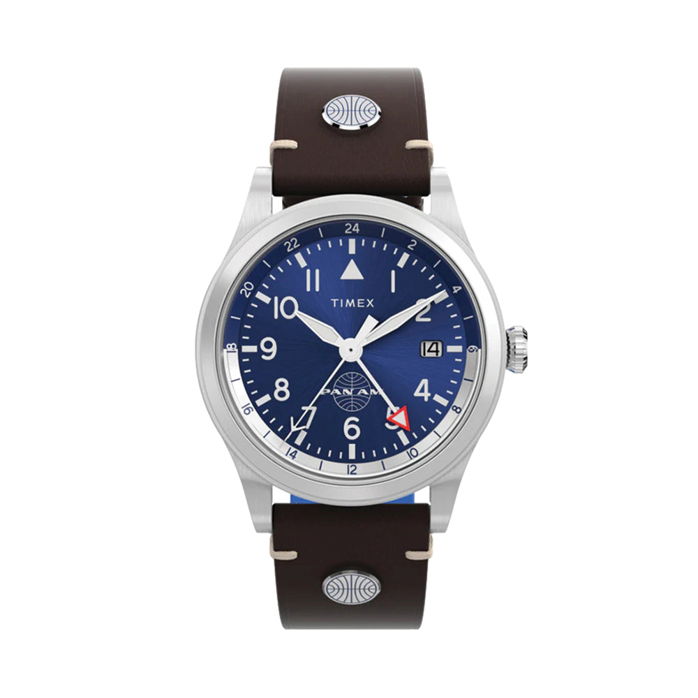 Waterbury GMT x Pan Am® 39mm - Blue on Leather Strap