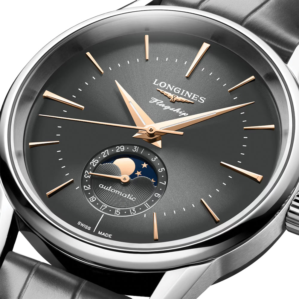 Flagship Heritage Moonphase 38.5mm - Sunray Anthracite on Leather Strap