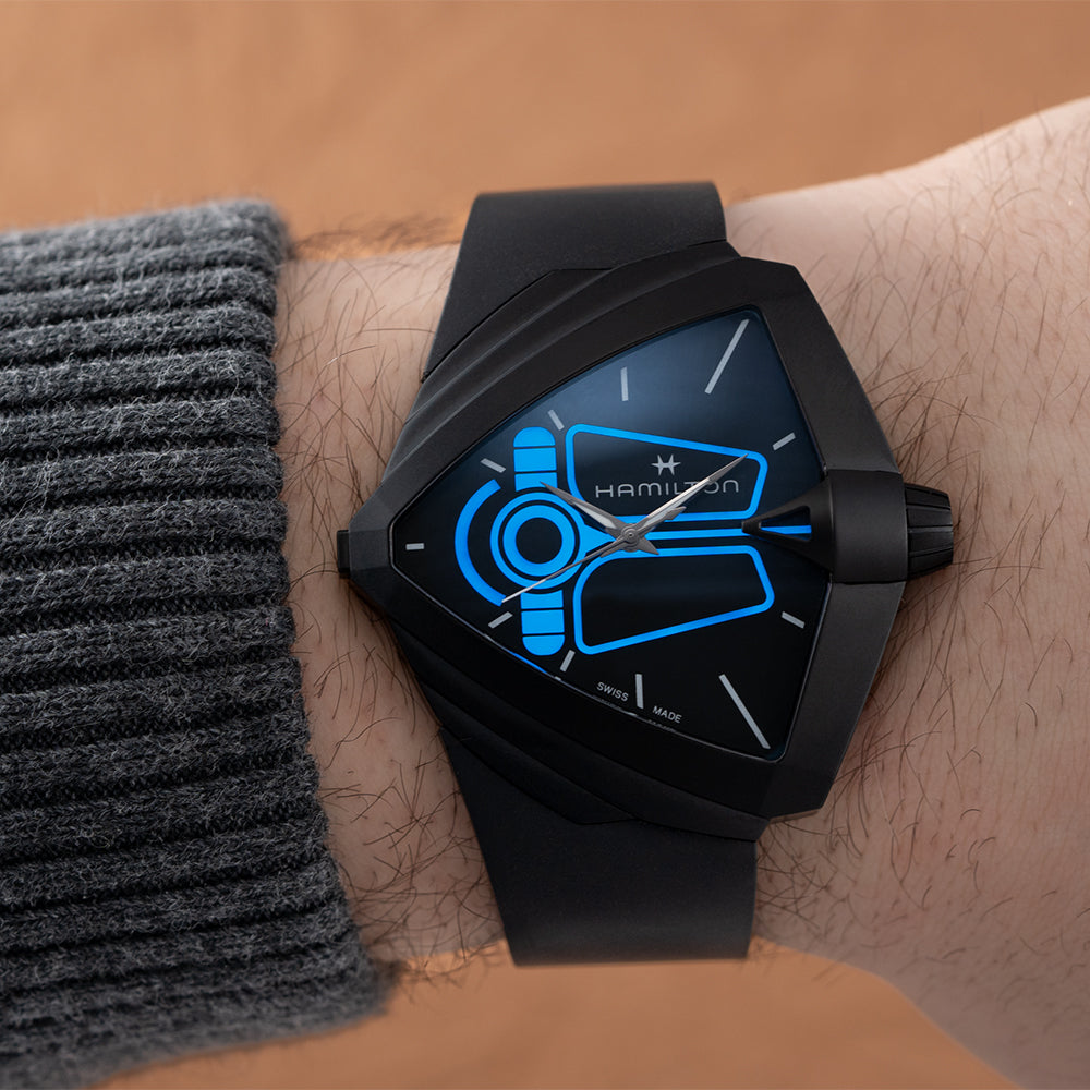 Ventura XXL Bright Dune Limited Edition Quartz Black PVD 52mm x 48mm - Black on Rubber Strap