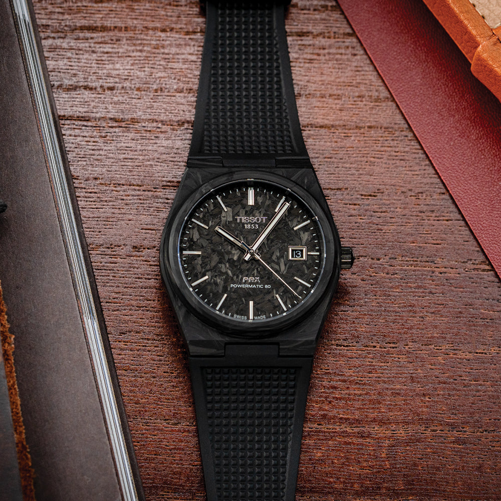 PRX Carbon Powermatic 80 40mm - Black on Rubber Strap