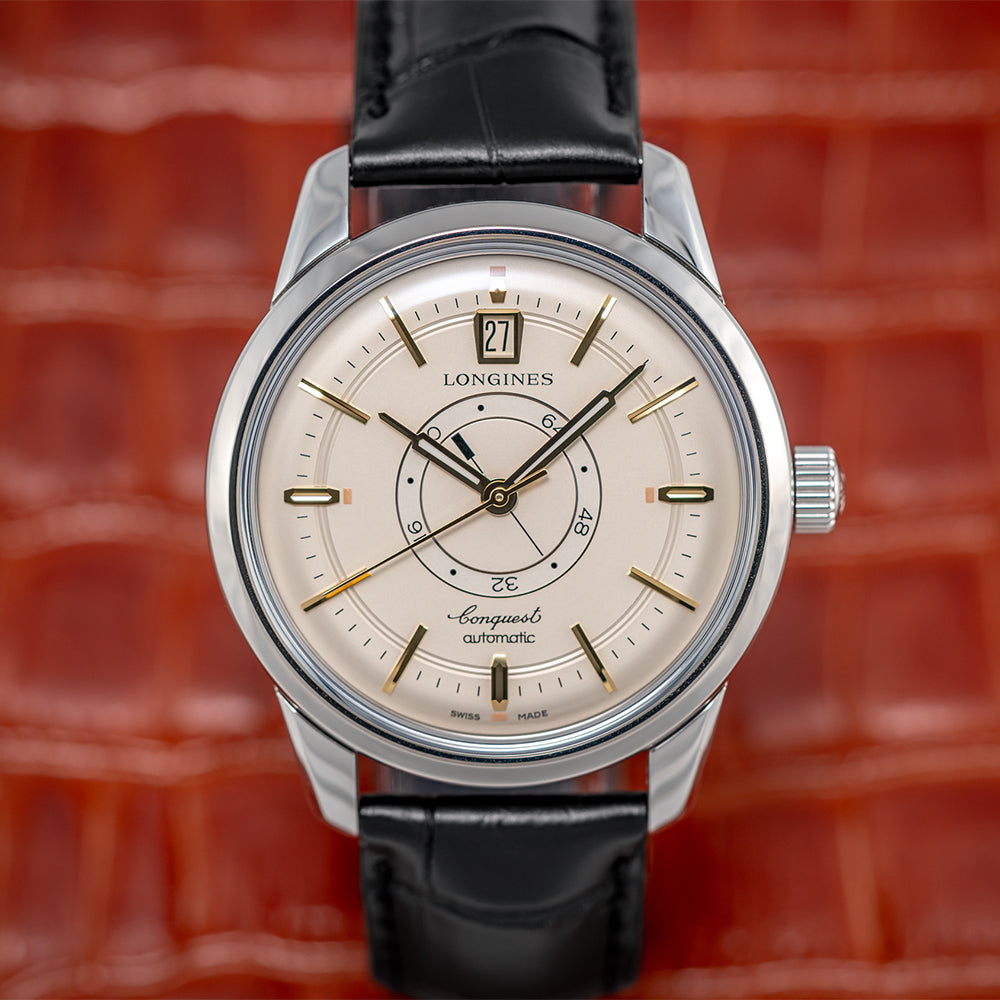 Conquest Heritage Central Power Reserve 38 mm - Champagne on Leather Strap