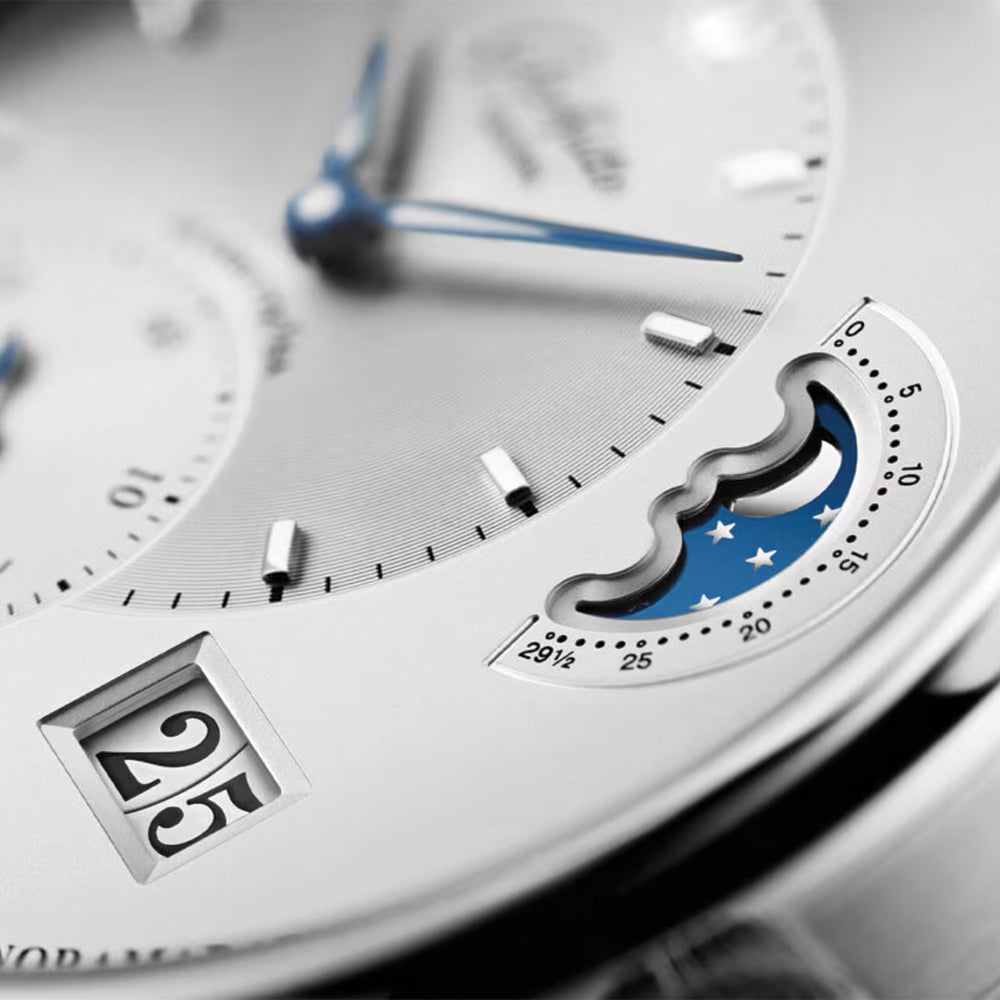 PanoMaticLunar 40mm - Silver on Leather Strap