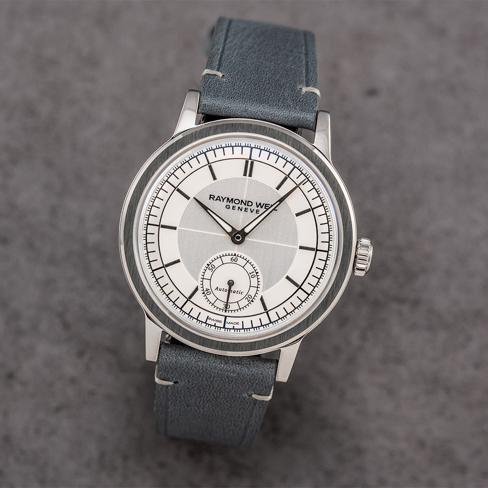 Millesime Men's Automatic Small Seconds Sector Dial 39.5mm - Silver on Leather Strap