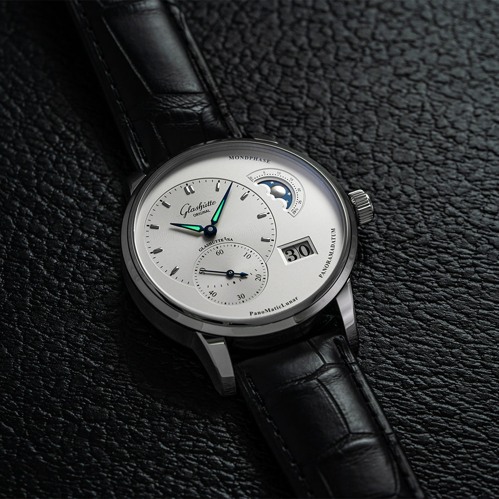 PanoMaticLunar 40mm - Silver on Leather Strap