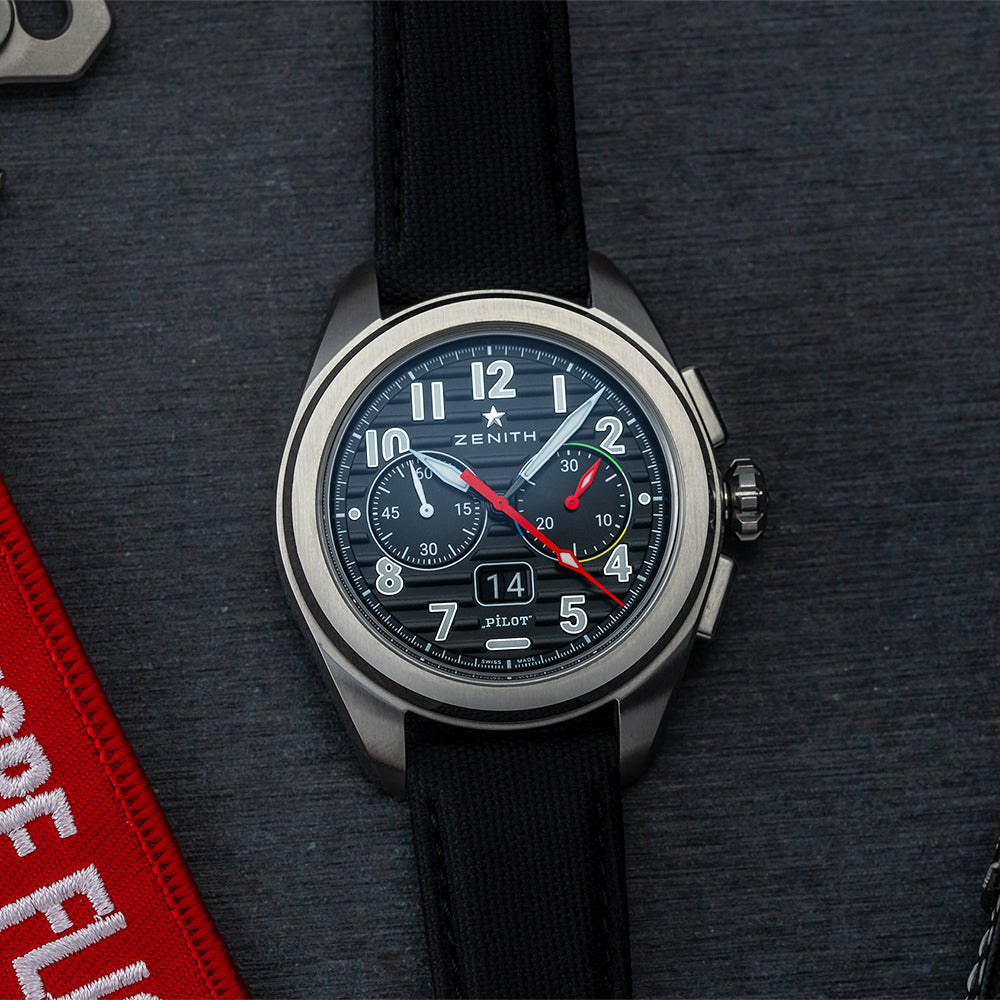 Pilot Chronograph Flyback Big Date 42.5mm - Black on Codura-Effect Rubber Strap and Extra Leather Strap