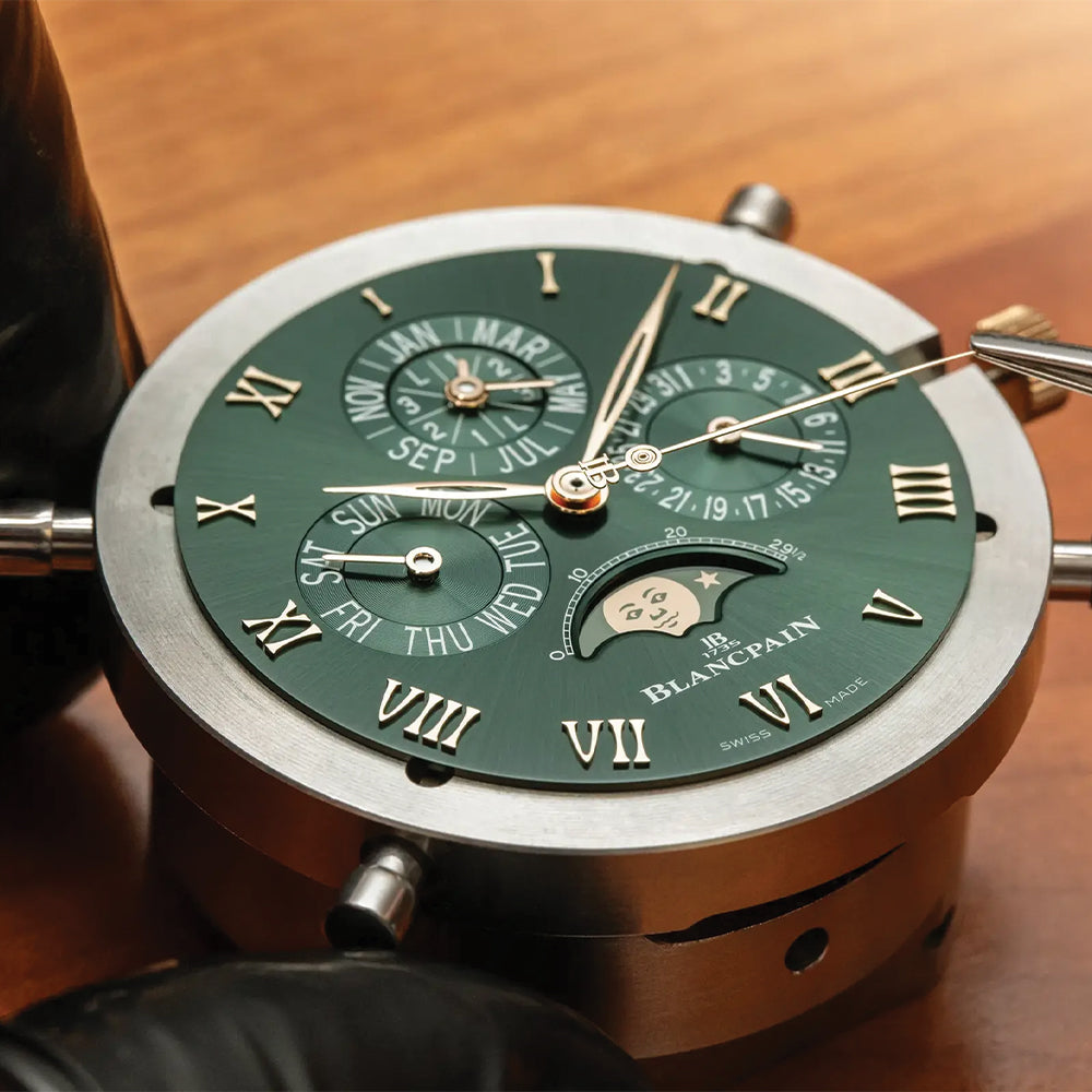 Villeret Perpetual Calendar Red Gold 40.3mm - Green on Leather Strap