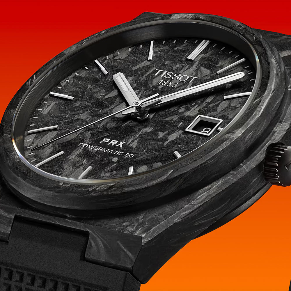 PRX Carbon Powermatic 80 40mm - Black on Rubber Strap