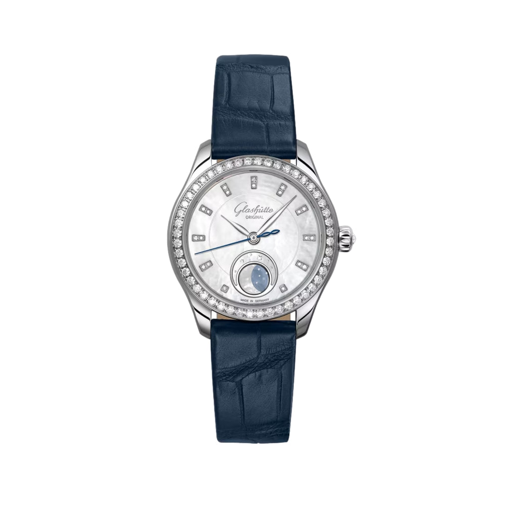 Serenade Luna Diamond Automatic 32.5mm - White, Mother-of-Pearl on Leather Strap