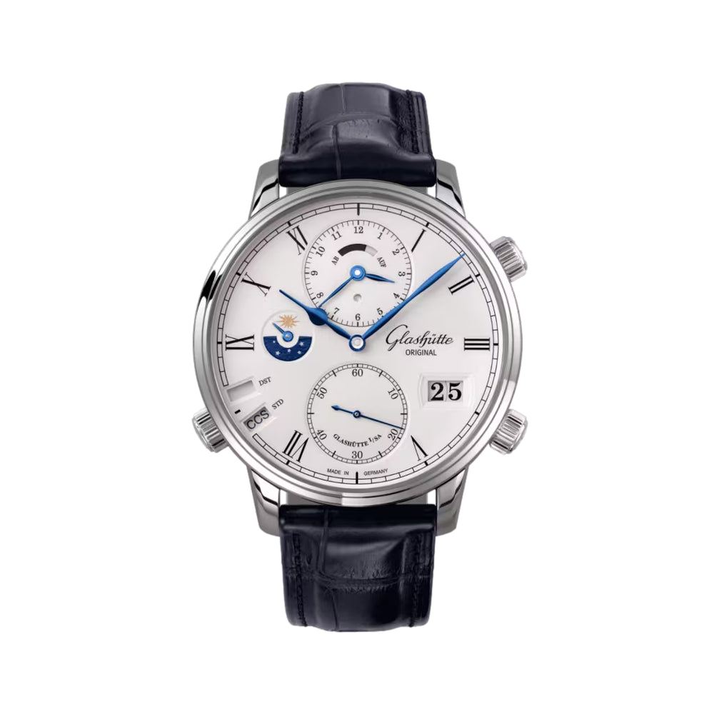 Senator Cosmopolite Automatic White Gold 44mm - Silver on Leather Strap