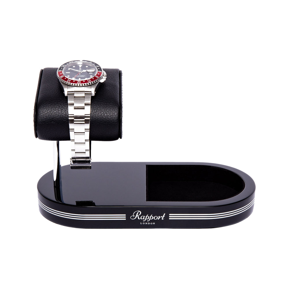 Formula Watch Stand with Tray - Black and Silver