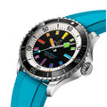 Superocean Automatic 42mm - Black w/ Rainbow Indices on Blue Rubber Strap