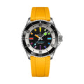 Superocean Automatic 42mm - Black w/ Rainbow Indices on Yellow Rubber Strap