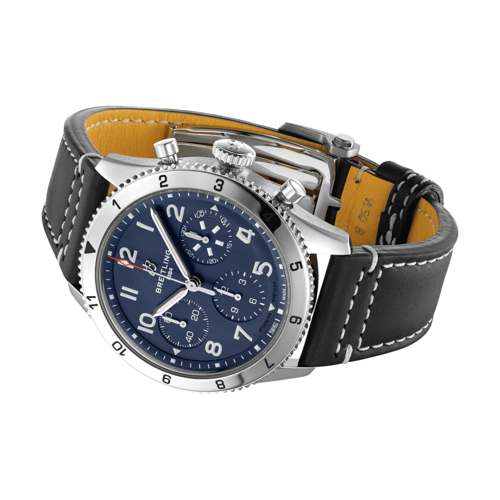 Classic AVI Chronograph 42mm Tribute to Vought F4U Corsair - Blue on Leather Strap